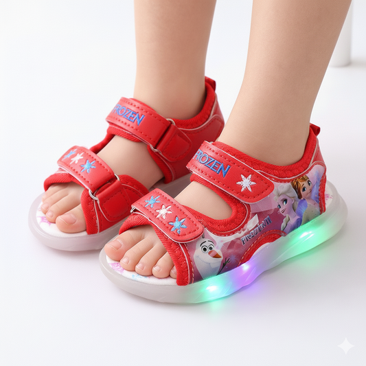 Baby Girl Sandals Cartoon Princess Print Children LED Light Up Sandals