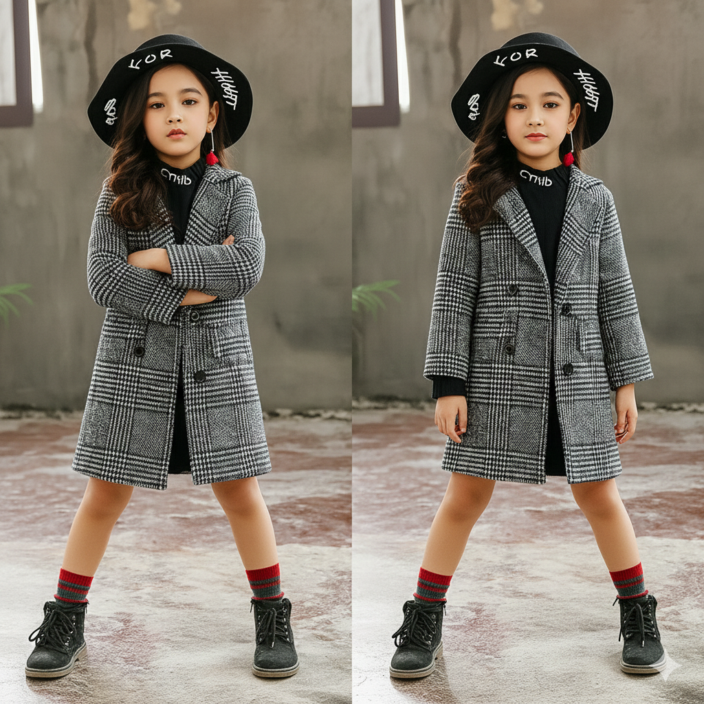 Eboo Classic Checkered Long Winter Coat (GREY)