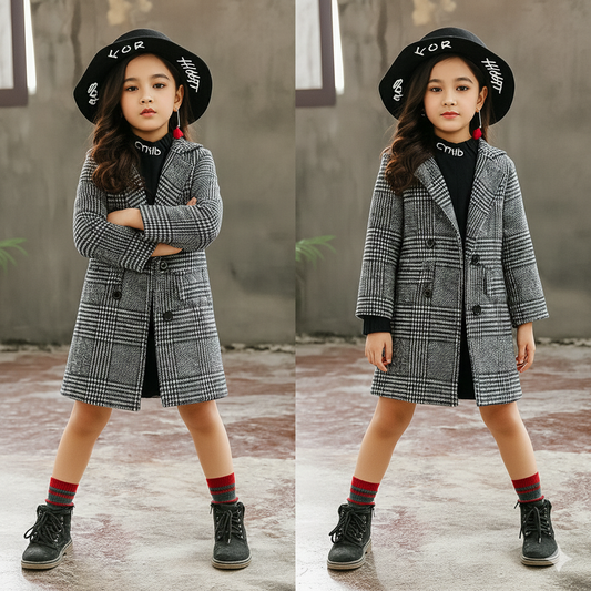 Eboo Classic Checkered Long Winter Coat (GREY)