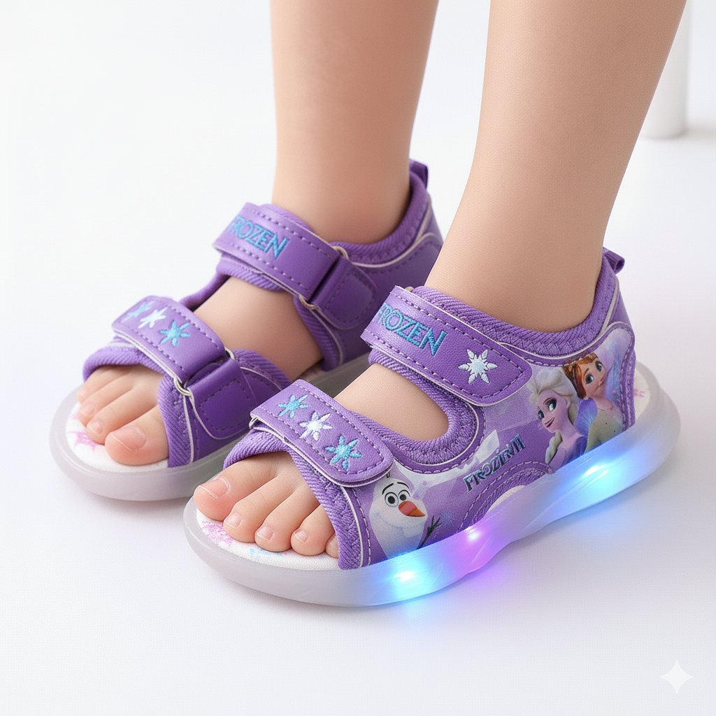 Baby Girl Sandals Cartoon Princess Print Children LED Light Up Sandals