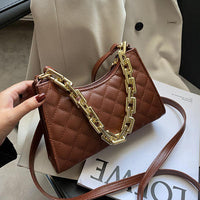 Eboo Quilted Vegan Leather Bag with Chunky Gold Chain Handle