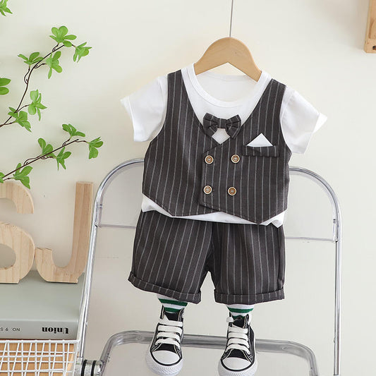 Eboo Stylish Boys’ Pinstripe Vest & Shorts Set – 3-Piece Formal Look