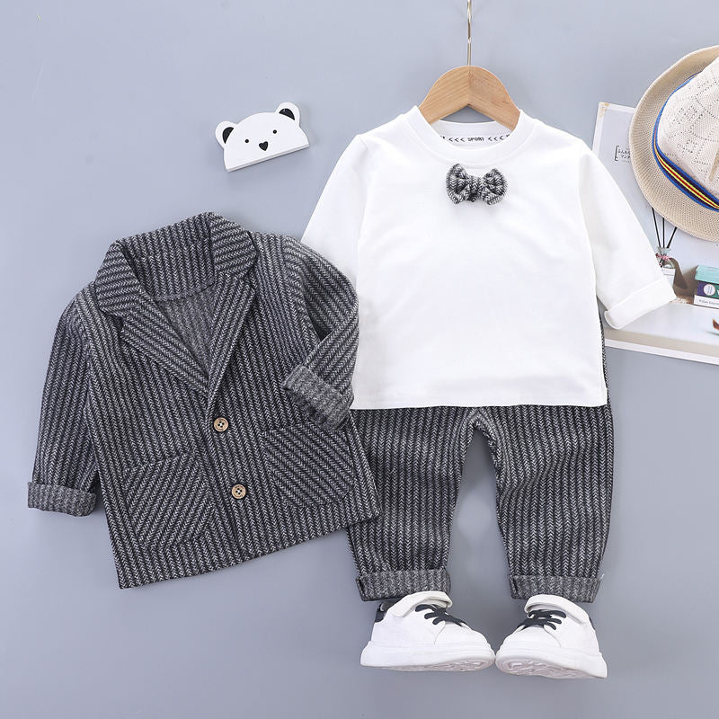 Eboo Stylish Herringbone Toddler Suit – Jacket & Pants with Bow Tie