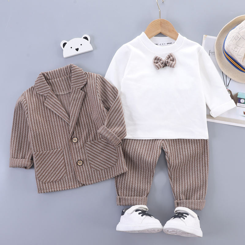 Eboo Stylish Herringbone Toddler Suit – Jacket & Pants with Bow Tie