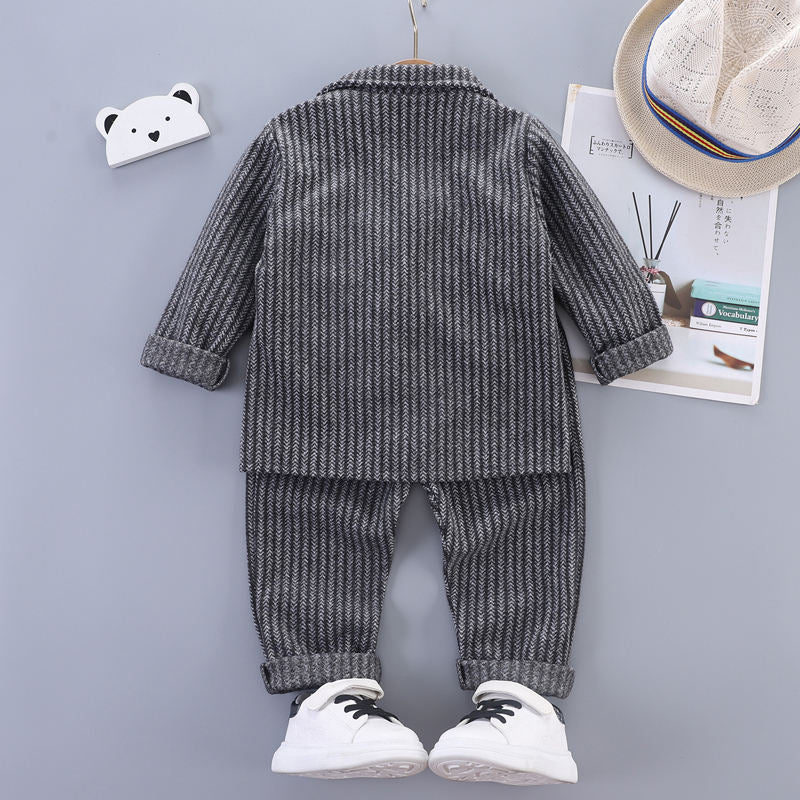 Eboo Stylish Herringbone Toddler Suit – Jacket & Pants with Bow Tie