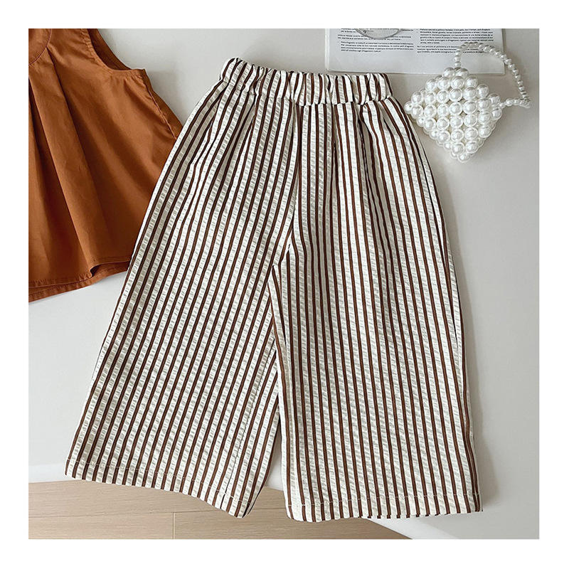 Eboo Bear Leader Vest+Striped Wide Leg Pants Summer Dress Set (BROWN)