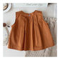 Eboo Bear Leader Vest+Striped Wide Leg Pants Summer Dress Set (BROWN)