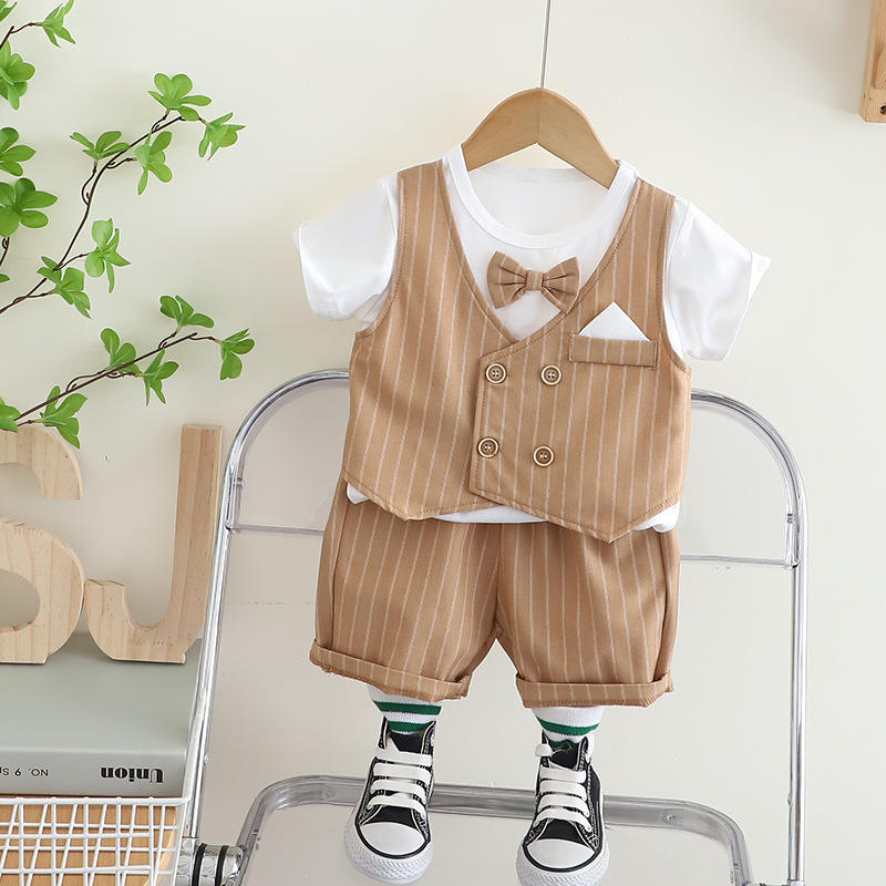 Eboo Stylish Boys’ Pinstripe Vest & Shorts Set – 3-Piece Formal Look