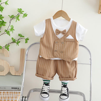 Eboo Stylish Boys’ Pinstripe Vest & Shorts Set – 3-Piece Formal Look