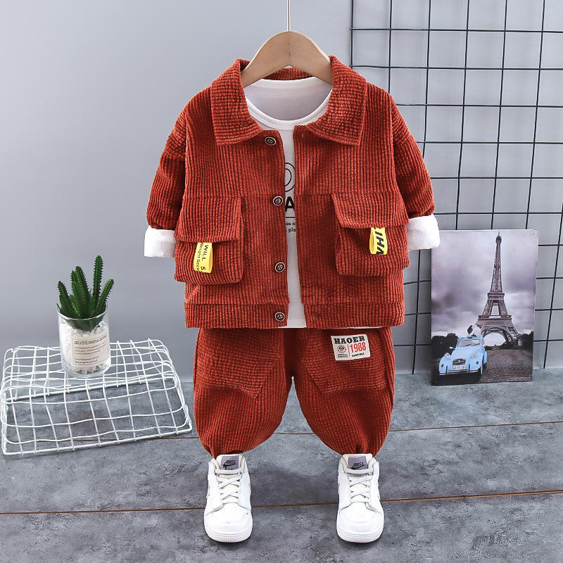 Baby Boy’s Maroon Corduroy Jacket & Pants Set