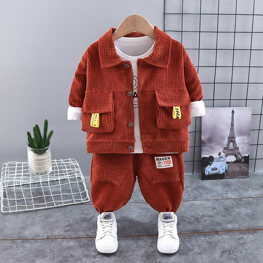 Baby Boy’s Maroon Corduroy Jacket & Pants Set
