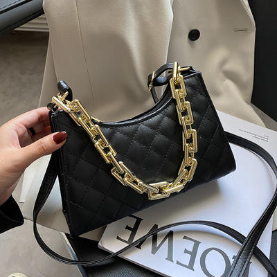 Eboo Quilted Vegan Leather Bag with Chunky Gold Chain Handle