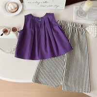 Eboo Bear Leader Vest?? Wide Leg Pants Summer Dress Set (PURPLE)