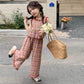 Eboo Girls Summer Children 2 PCS Kids Outfits Checkered Plaid Lace Top and Wide Leg Capris Pants Clothes Sets