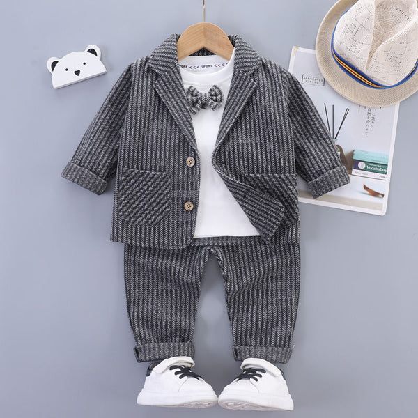 Eboo Stylish Herringbone Toddler Suit – Jacket & Pants with Bow Tie