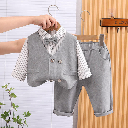 Eboo Boys Waistcoat with Striped Shirt and Trousers Set