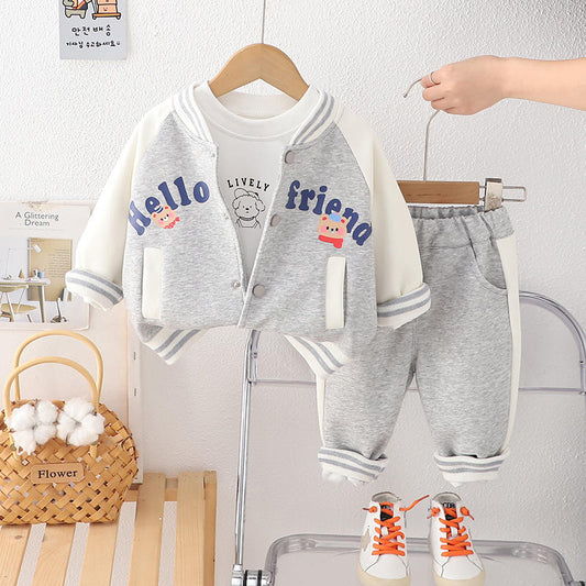 Eboo 3-Piece Varsity Jacket Set - Snap-Button Coat & Graphic Tee