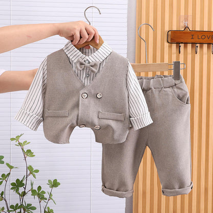 Eboo Boys Waistcoat with Striped Shirt and Trousers Set