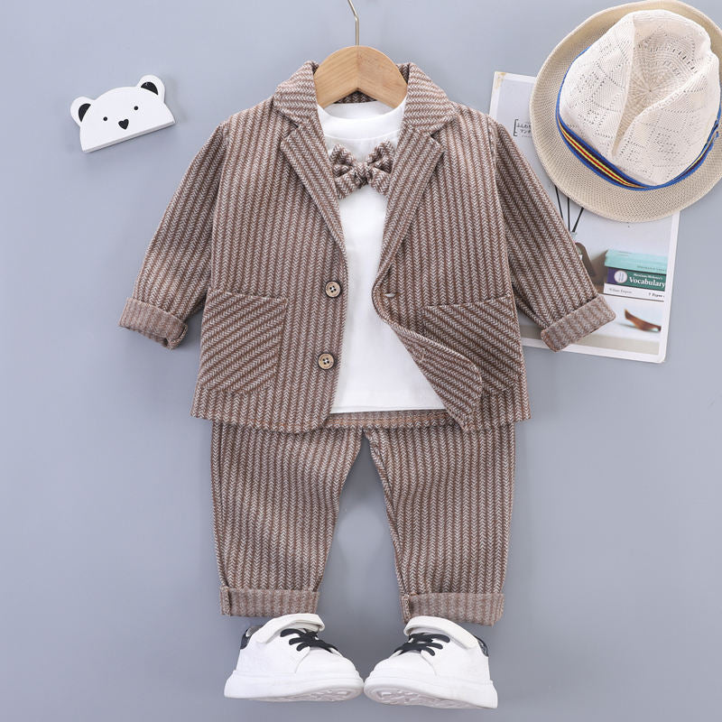 Eboo Stylish Herringbone Toddler Suit – Jacket & Pants with Bow Tie