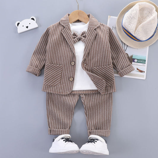 Eboo Stylish Herringbone Toddler Suit – Jacket & Pants with Bow Tie