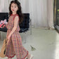 Eboo Girls Summer Children 2 PCS Kids Outfits Checkered Plaid Lace Top and Wide Leg Capris Pants Clothes Sets
