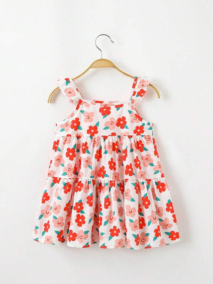 Eboo Young Girl Floral Print Ruffle Hem Dress