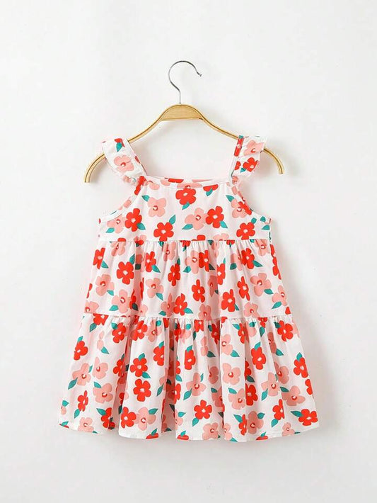 Eboo Young Girl Floral Print Ruffle Hem Dress