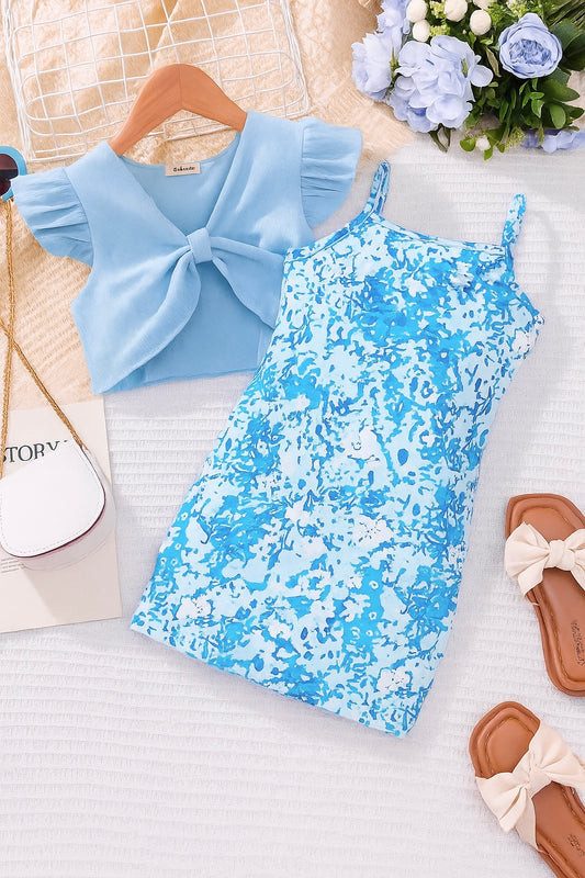 Eboo Girls Floral Printed Sleeveless Bodycon Dress With V-Neck Shrug