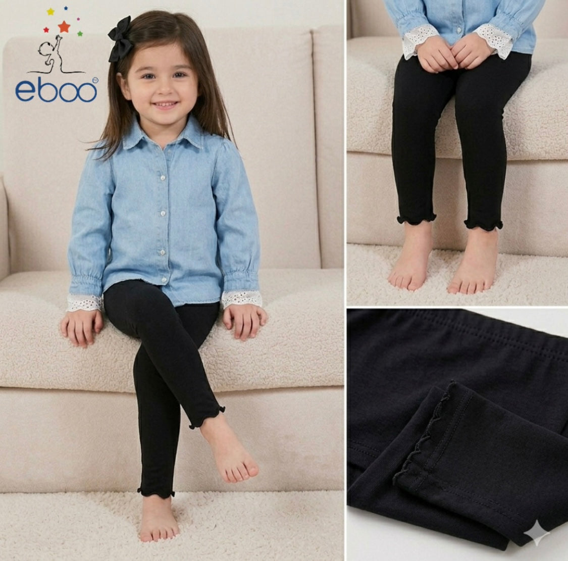 Eboo Girls Trouser Pajama Tights for Toddler & Kids (BLACK)