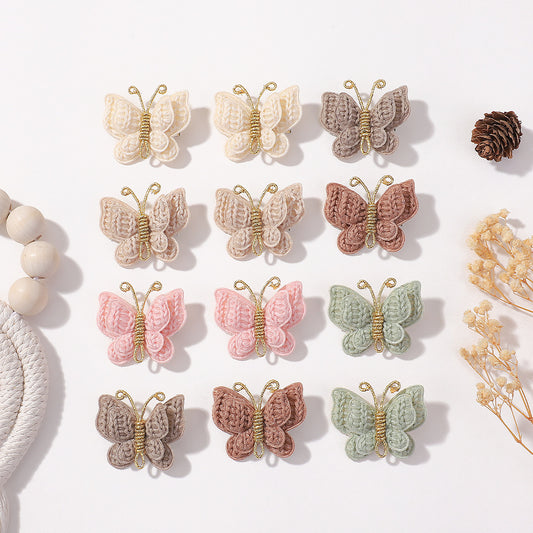 Eboo Handmade Knitted Colorful Butterfly Hair Clips Soft Solid Color