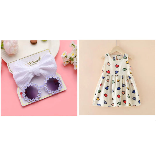 Eboo Princess Multi-Heart Off-White Frock for Baby Girls