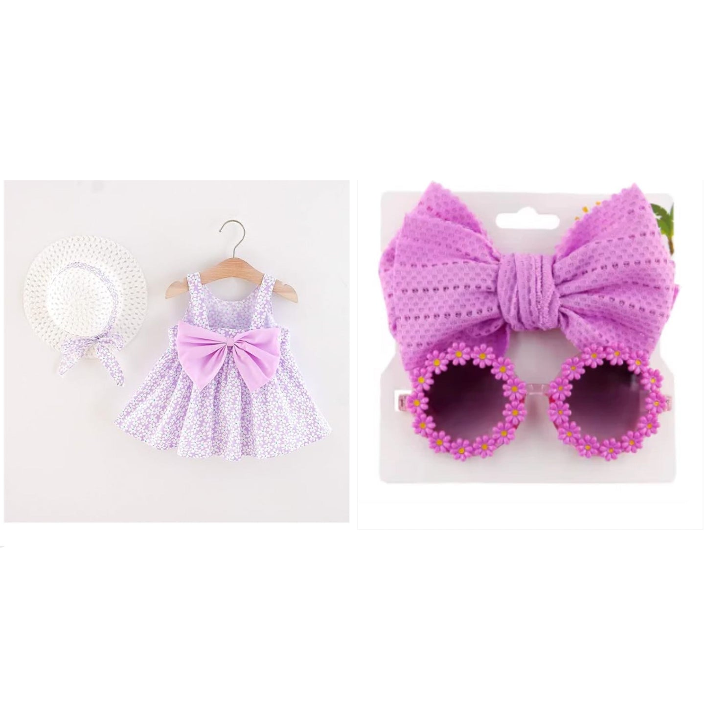 Eboo Baby Girl Summer Flower Printed Bowknot Dress (PURPLE).