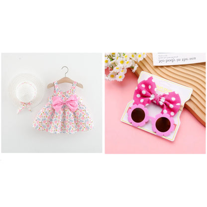 Eboo Baby Girl Summer Flower Printed Bowknot Dress (PINK).
