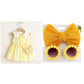 Eboo Baby Girls Sleeveless Heart Print Dress+Bag Set (YELLOW)