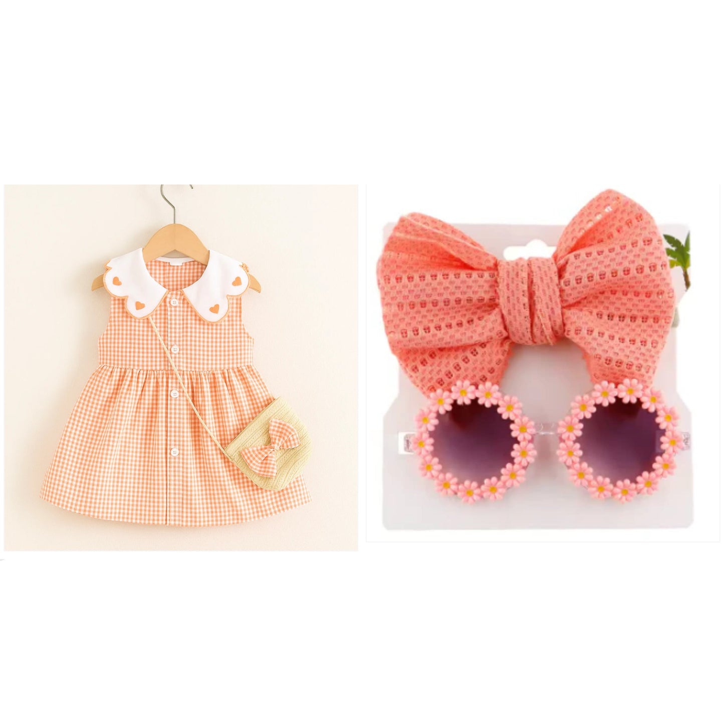 Eboo Cute Sleeveless Heart Print Dress+Bag Set (ORANGE).