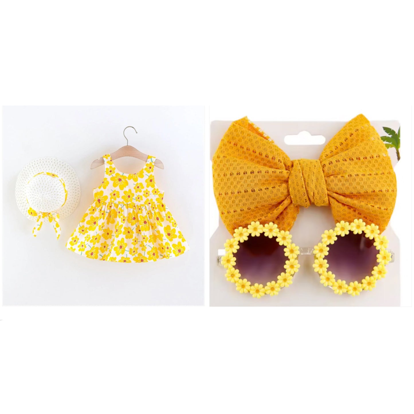Eboo Sleeveless Bowknot Dresses Infant Floral Printed Princess Dress Hat Outfits Kid