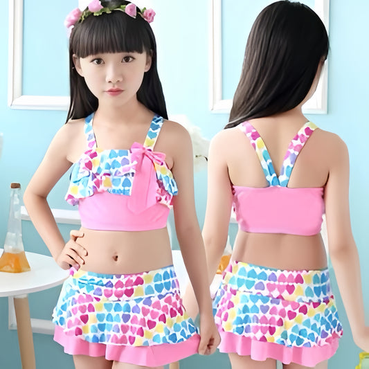 Eboo Top and Skirt Swimming Suit  with Heart Print