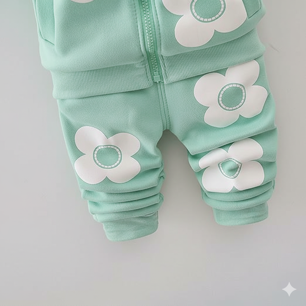 Eboo Baby Girl’s Green Floral Hoodie and Sweatpants Set