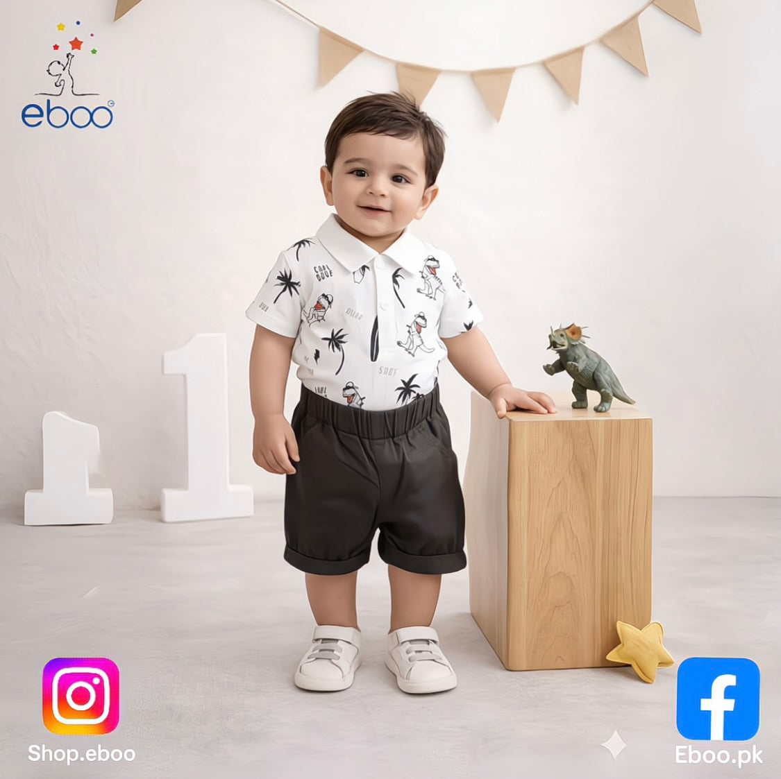 Eboo Cute Dinosaur Boy Summer Dress 2pcs Set