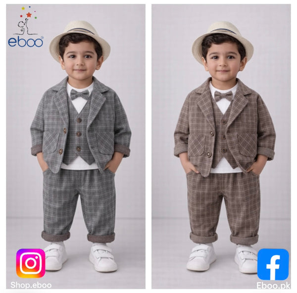 Eboo Baby Boy Plaid Formal Suit Set Ã¢?? 4-Piece Gentleman Outfit With Bowtie