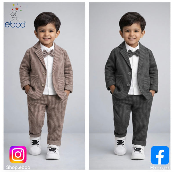 Eboo Stylish Herringbone Toddler Suit Ã¢?? Jacket & Pants with Bow Tie
