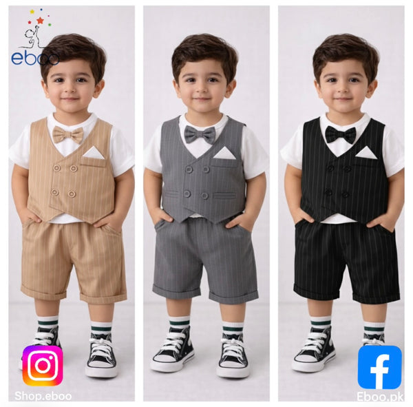 Eboo Stylish BoysÃ¢?? Pinstripe Vest & Shorts Set Ã¢?? 3-Piece Formal Look