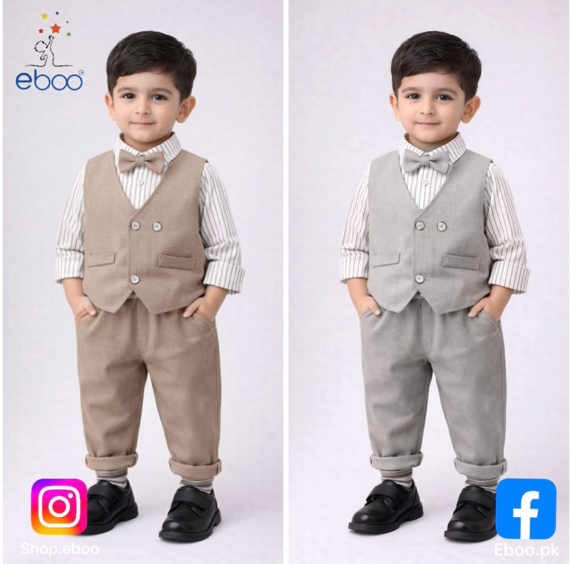 Eboo Boys Waistcoat with Striped Shirt and Trousers Set