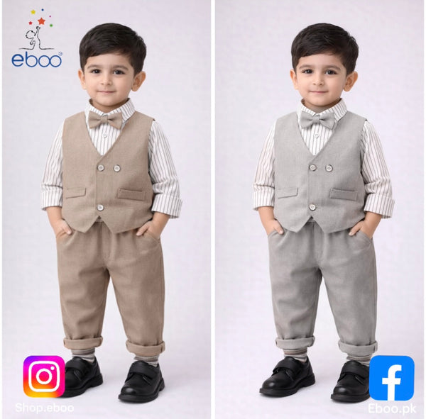 Eboo Boys Waistcoat with Striped Shirt and Trousers Set