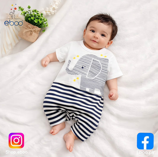 Eboo Baby Elephant Cartoon Stripe Rompers