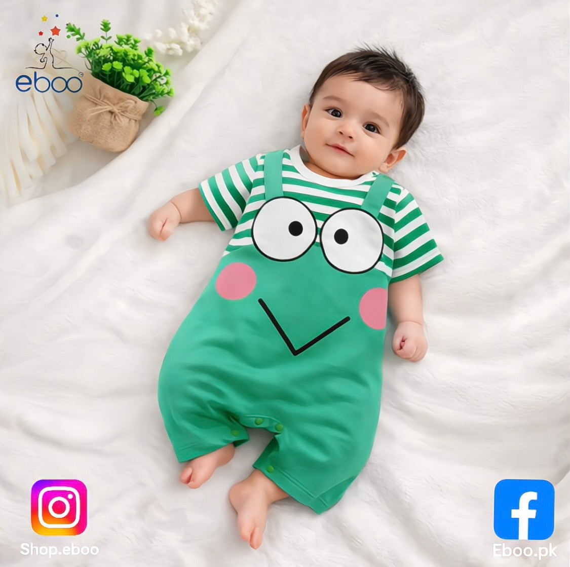Eboo Cute Frog Print Short Sleeve Romper