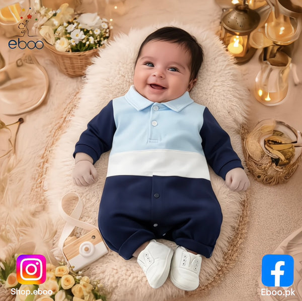 Eboo Blue Shades Polo Style Baby Romper