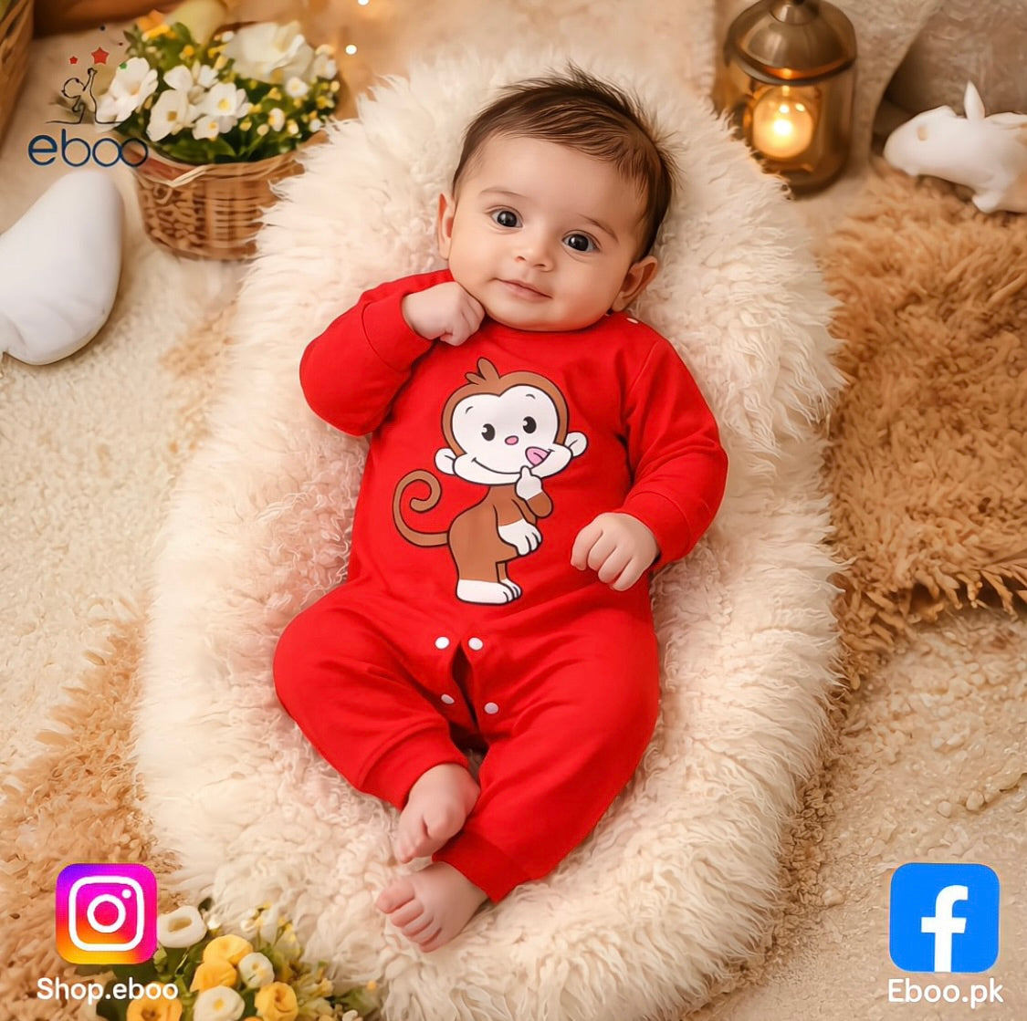 Eboo Red Monkey Romper for Baby Boys