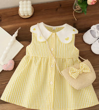 Eboo Baby Girls Sleeveless Heart Print Dress+Bag Set (YELLOW)