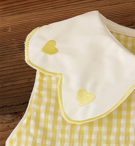 Eboo Baby Girls Sleeveless Heart Print Dress+Bag Set (YELLOW)